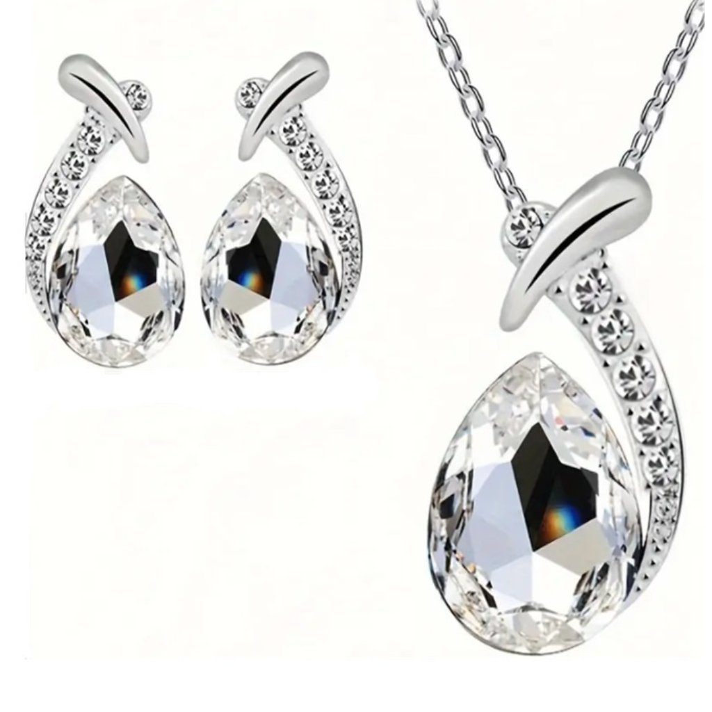 Exquisite 925 Sterling Silver Teardrop Necklace Matching Earrings Jewelry Set 35$